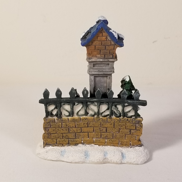 Christmas Village Town Clock Porcelain Accessory by Brick Wall & Pine Trees - Picture 3 of 8